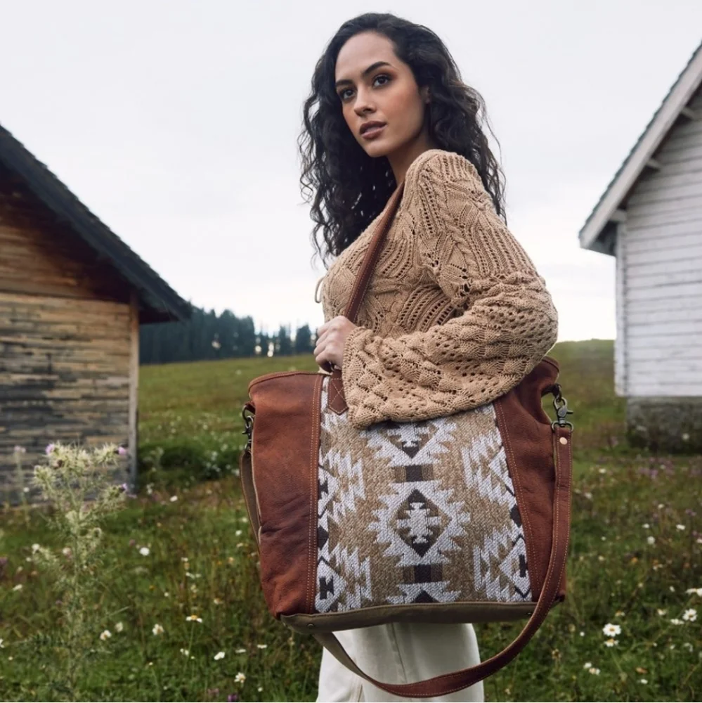 NWT Myra Bag Boho Leather & Canvas Tote Shoulder Bag - Picture 6 of 6